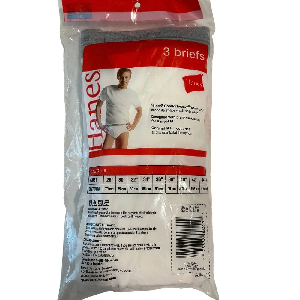 Vintage Hanes Classic Briefs 2006 100% Cotton 3 Pack White Underwear Quality 38